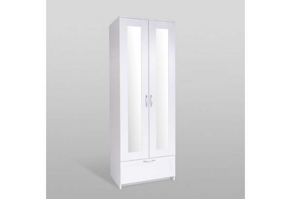 Шкаф СИРИУС двухдверный белый с одним выдвижным ящикам и двумя зеркалами - главное фото