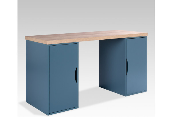 S01583 ИНГАР 2/ДВ/ДВ стол письменный 140x75x55, дуб беленый/серо-бирюзовый - главное фото