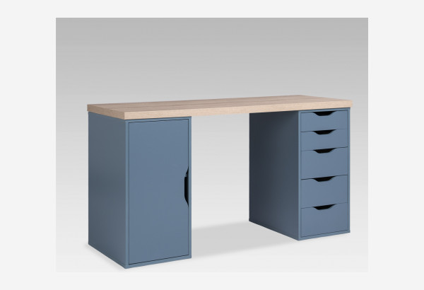 S01613 ИНГАР 2/5/ДВ стол письменный 140x75x55, дуб беленый/серо-бирюзовый - главное фото