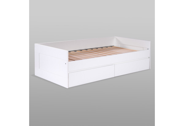 Кровать двухспальная СИРИУС раздвижная с ящиками для хранения, с ортопедическим основанием 90/180х200 белого цвета - главное фото