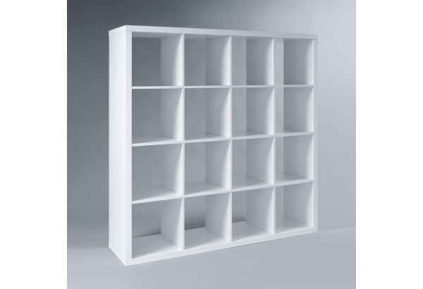 Стеллаж Фора 16, широкий стеллаж с открытыми ячейками, тамбурат белого цвета - главное фото