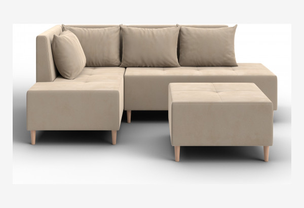 Диван угловой модульный с пуфом Лига-126 угол левый SEVEN 729 бежевый (Велюр) - главное фото
