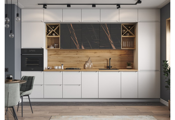 Модульная кухня "Тренто" белая кожа / "Ройс" Кварц черный МДФ - главное фото