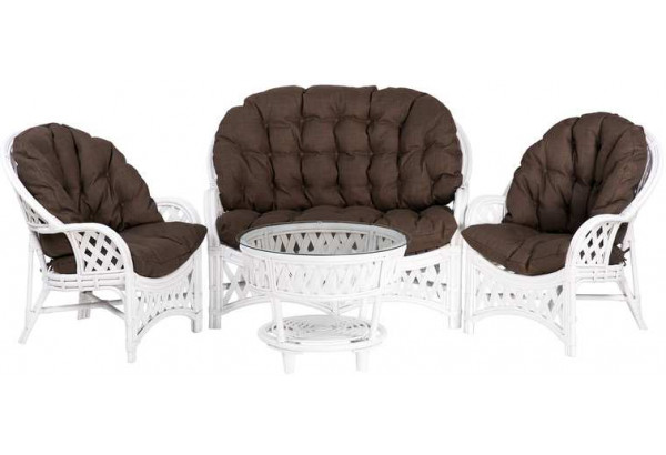 Комплект Черчилль с 2-местным диваном и круглым столом, подушки коричневые - главное фото