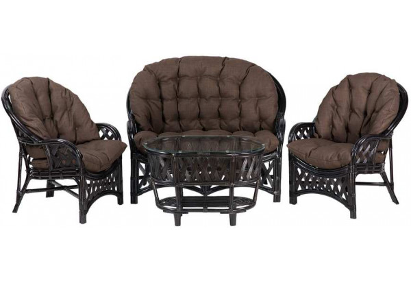 Комплект Черчилль с 2-местным диваном и овальным столом, подушки коричневые - главное фото