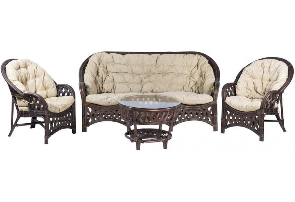 Комплект Черчилль с 3-местным диваном и круглым столом, подушки светлые - главное фото