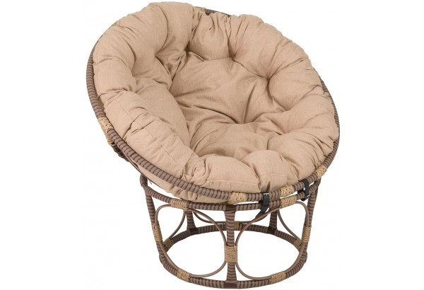 Кресло Папасан, искусственный ротанг, подушка бежевая - главное фото