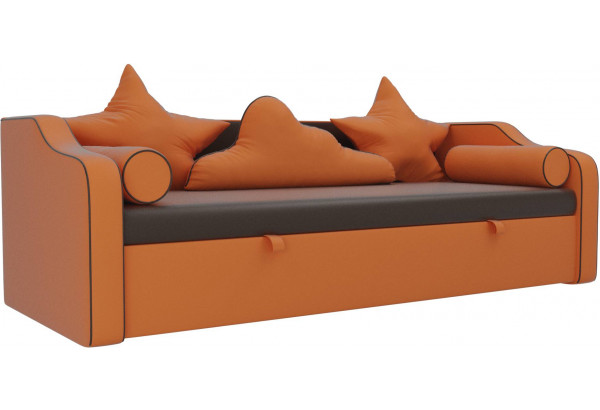 Детский диван-кровать Рико Коричневый/Оранжевый (Экокожа) - главное фото
