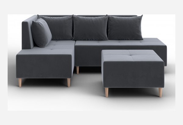 Диван угловой модульный с пуфом Лига-126 угол левый SEVEN 17 серый (Велюр) - главное фото