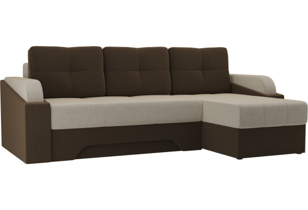 Угловой диван Панда бежевый/коричневый (Микровельвет) - главное фото