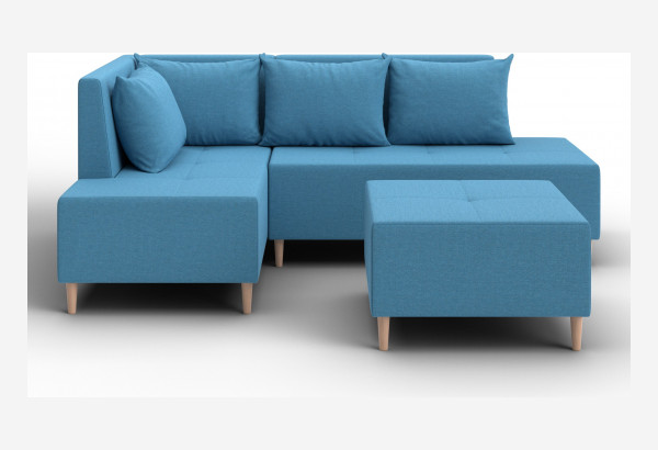 Диван угловой модульный с пуфом Лига-126 угол левый Амур 10 голубой (Рогожка) - главное фото