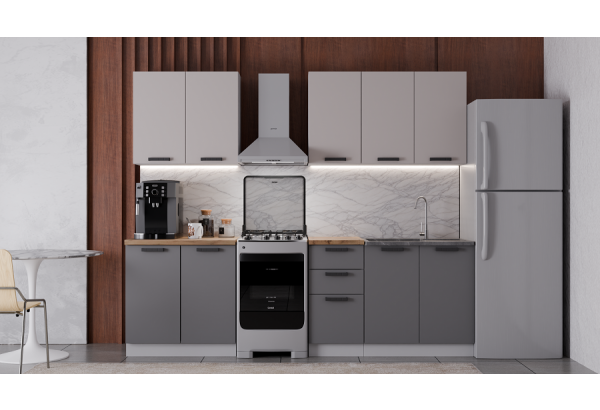 Модульная кухня "Фортуна" Бежевый / Графит МДФ 2 м - главное фото