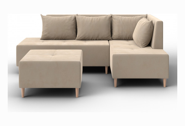 Диван угловой модульный с пуфом Лига-126 угол правый SEVEN 729 бежевый (Велюр) - главное фото