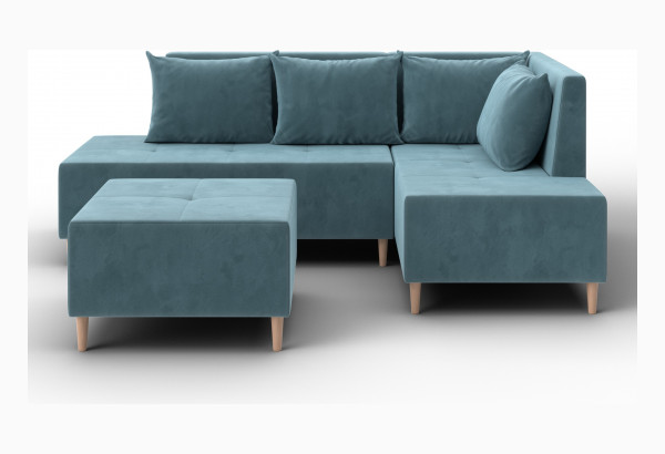 Диван угловой модульный с пуфом Лига-126 угол правый SEVEN 113 бирюзовый (Велюр) - главное фото