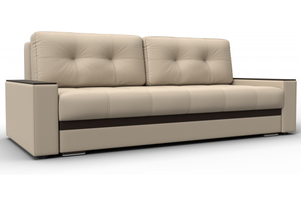 Диван прямой с декором Лига-096 НПБ Бежевый/Коричневый (Экокожа) - главное фото